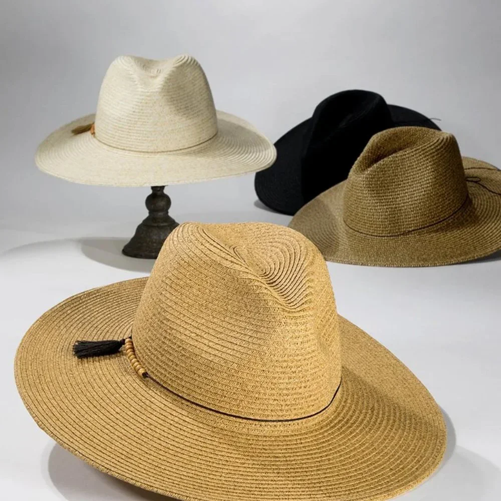 Ivory Duo Tone Panama Hat Wood Bead Bow Accent - Picture 5 of 6